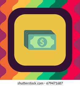 money flat icon with long shadow, vector illustration