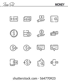 Money flat icon set. Collection of high quality outline symbols for web design, mobile app. Money vector thin line icons or logo.