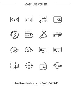 Money flat icon set. Collection of high quality outline symbols for web design, mobile app. Money vector thin line icons or logo.