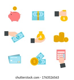 Money Flat icon set for Web and Mobile Application. Finance icons.