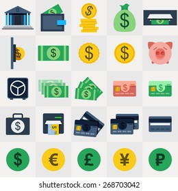 Money Flat icon set for Web and Mobile Application.