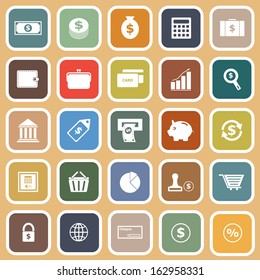 Money flat icons on orange background, stock vector