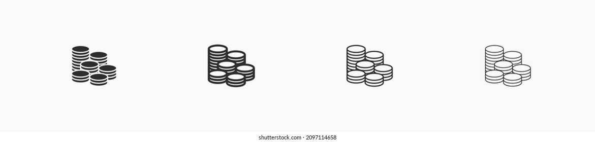 A lot of money flat illustration vector. A big stack of coins for business and salary. Passive income linear black icon with editable stroke. A lot of money vector design element