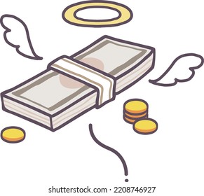 Money Flies Flying Wings Angel halo Wasted Geld Running Money Knappheit Illustrationen Material