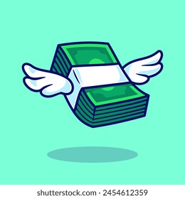 Money Floating With Wings Cartoon Vector Icon Illustration. Business Finance Icon Concept Isolated Premium Vector. Flat Cartoon Style