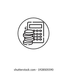 money flow account with calculator outline style icon in circle