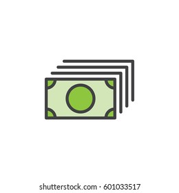 Money flow, banknotes line icon, filled outline vector sign, linear colorful pictogram isolated on white. Symbol, logo illustration. Editable stroke. Pixel perfect
