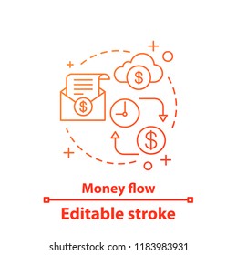 Money flow concept icon. Commerce idea thin line illustration. Financial operations. Money transactions. Vector isolated outline drawing. Editable stroke