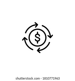 Money flow Icon  in black line style icon, style isolated on white background