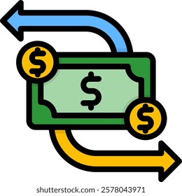 Money Flow Icon Lineal Color Vector Illustration