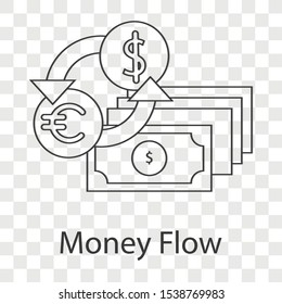 Money flow  icon on transparency background. Creative idea design. Line vector illustration for presentation, mobile app, brochure or web page.
