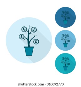 Money Flower. Business and Finance, Single Flat Icon. Simple and Minimalistic Style. Vector