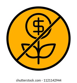 Money flower with dollar. Money tree. Linear icon with thin outline. not allowed, black object in warning sign with orange background color