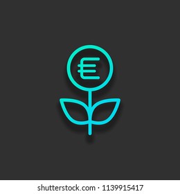 Money flower with dollar. Money tree. Linear icon with thin outline. Colorful logo concept with soft shadow on dark background. Icon color of azure ocean