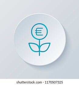 Money flower with dollar. Money tree. Linear icon with thin outline. Cut circle with gray and blue layers. Paper style