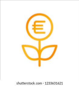 Money flower with dollar. Money tree. Linear icon with thin outline. Orange sign with low light on white background