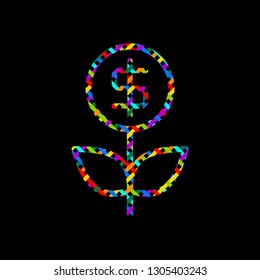Money flower with dollar. Money tree. Linear icon with thin outline