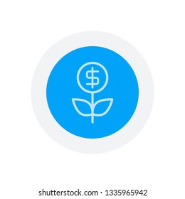 Money flower with dollar. Money tree. Linear icon with thin outline. Icon in colored circle with gray bold border. Web button, modern flat design