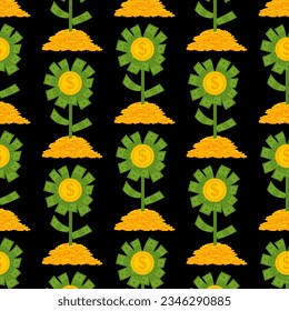 El patrón de las flores del dinero no tiene fisuras. Fondo de la planta del dólar. Textura del concepto de brote financiero