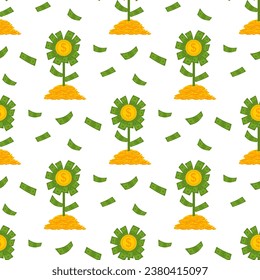 Money flower pattern seamless. Dollar plant background. Financial sprout concept texture