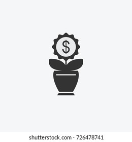 Money flower, tree isolated flat web mobile icon. Vector graphic illustration. Logotype, logo