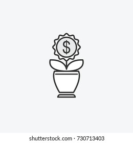 Money flower, tree isolated flat web mobile icon. Vector graphic illustration. Logotype, logo