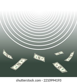 Money flowing poster. Cash earnings way. Income pathway background. Vector illustration.