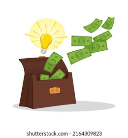 A lot of money flows into the leather briefcase of businessmen, illustrator vector cartoon drawing