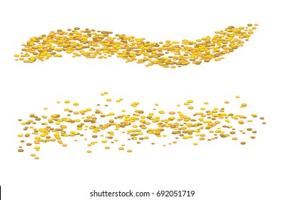 A lot of money flows the river. The road or trickle of coins. Financial path. Vector illustration isolated on transparent background. For lottery winning, business success, stock market.