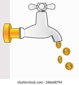 Money flows from the tap in vector