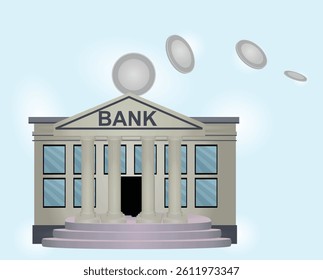 Money fly to bank. vector illustration