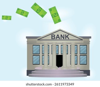 Money fly to bank. vector illustration