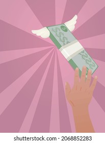 El dinero vuela de las manos. ilustración vectorial