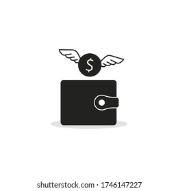 Money fly out of the wallet icon, Vector isolated flat design illustration.