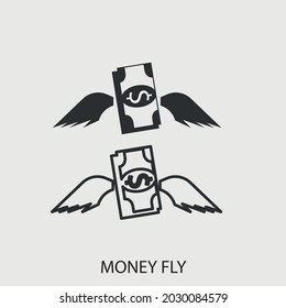 Signo de ilustración de icono del vector de la mosca del dinero para web y diseño
