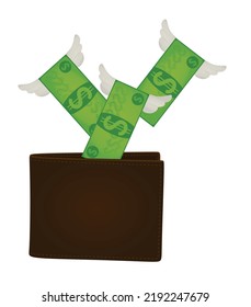 Money fly from wallet. vector illustration