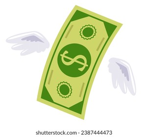 Money fly wing banknote coin cash business finance concept. Vector flat graphic design illustration
