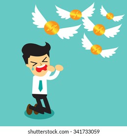 Money is flying away from  businessman