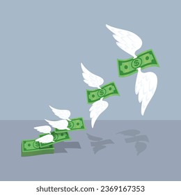 Geld wegfliegen, Illustration, Vektorgrafik, Cartoon, EPS10.  