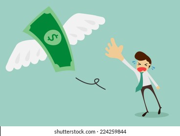 Money Is Flying Away From Sadness Businessman,vector Illustration