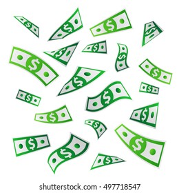 Money. Flying dollars. Paper banknotes. Vector illustration on white background. Business concept.