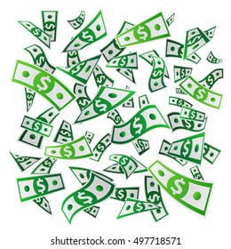 Money. Flying dollars. Paper banknotes. Vector illustration on white background. Business concept.