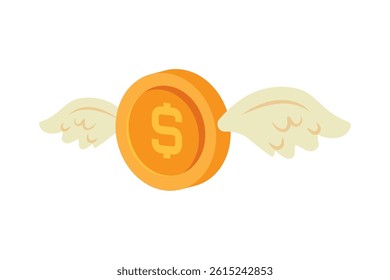Money Flying Gold Coin Twin Wings Currency Expense Vector Symbol of Spending and Finance