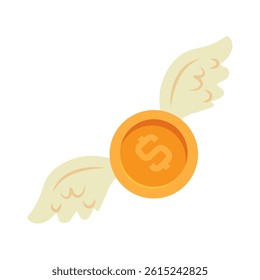 Money Flying Gold Coin Winged Currency Financial Icon Vector Expressing Cost or Spending