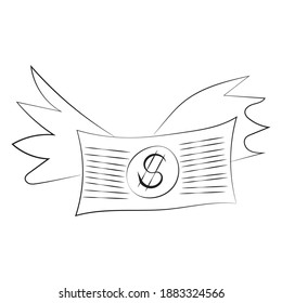 El dinero volando como un pájaro. Ilustración vectorial. Dibujando dinero.