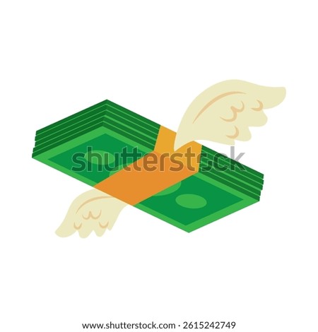 Money Flying Stack of Bills with Wings Financial Loss Vector Cash Floating in Air