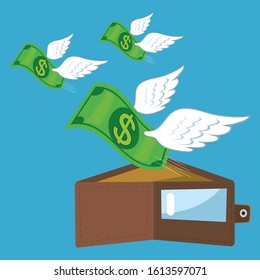 Money Flying From Wallet, Illustration Vector Cartoon