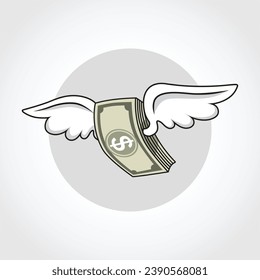 Money Flying with Wings to the Air Design. illustration of cartoon flying money with wings as a stock world illustration