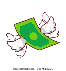 Money Flying With Wings Cartoon Vector. Saving And Investment Illustration. Business And Finance Concept Design. Isolated White Background.