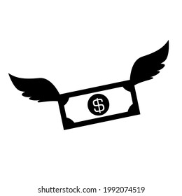 Money flying with wings. Vector Illustration of gold coin with wings. Fly dollar.